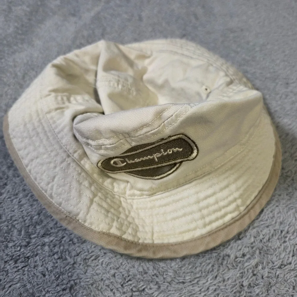 Champion Unisex OS Bucket Hat Beige Embroidered Logo Cotton Twill‎ Casual